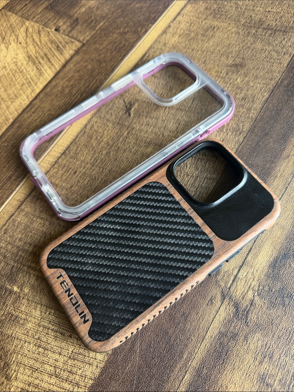 1 clear LifeProof iPhone 13pro Case, 1 Wood-Look Tendlin iPhone 13pro Case